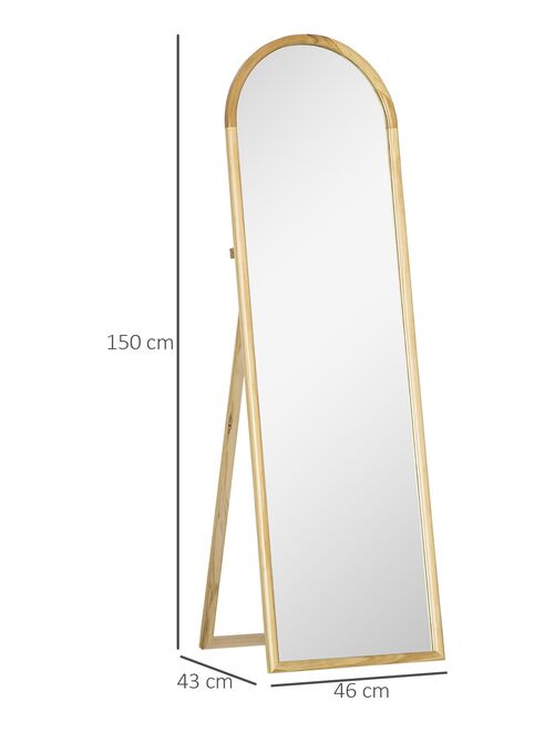 Miroir sur pied style scandinave piètement cadre bois de pin verre - Kiabi