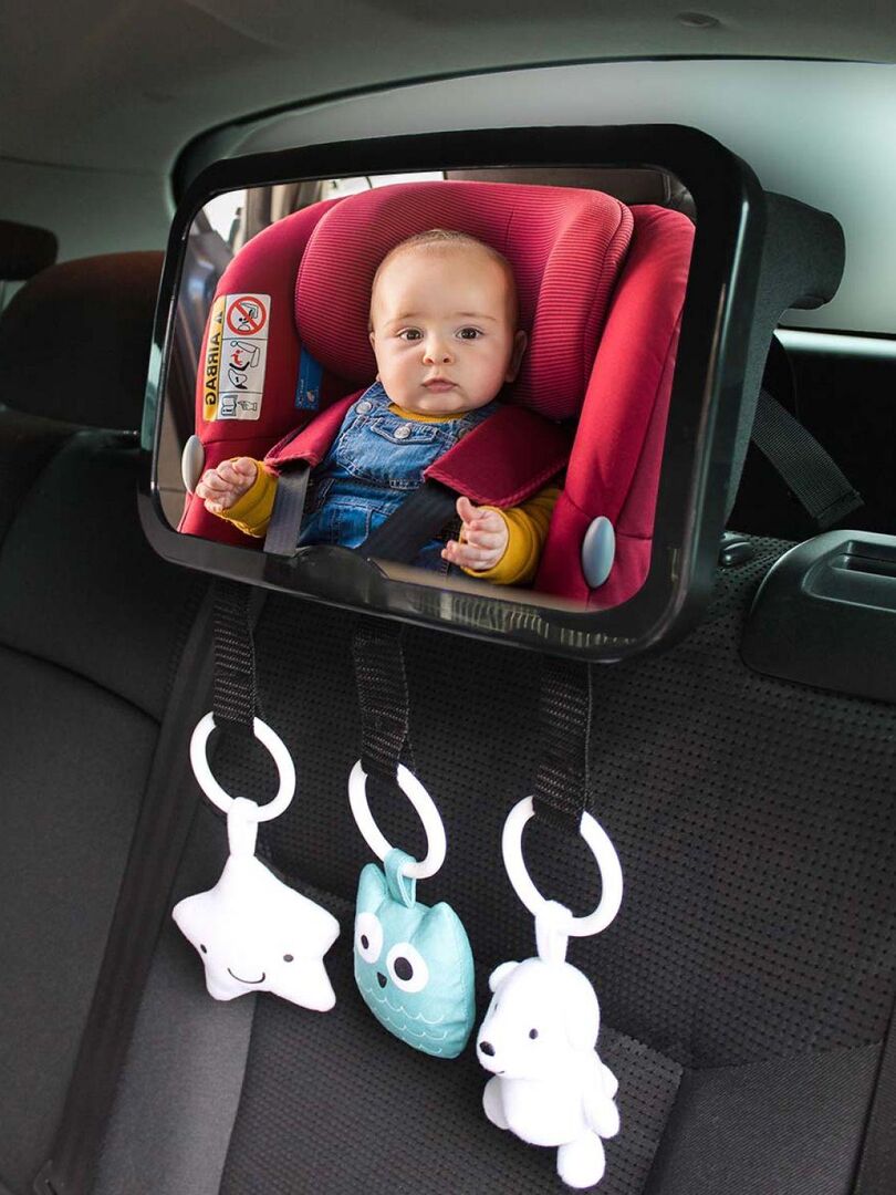 Miroir voiture pour bébé 2 en 1, sangles amovibles pour jouets ou