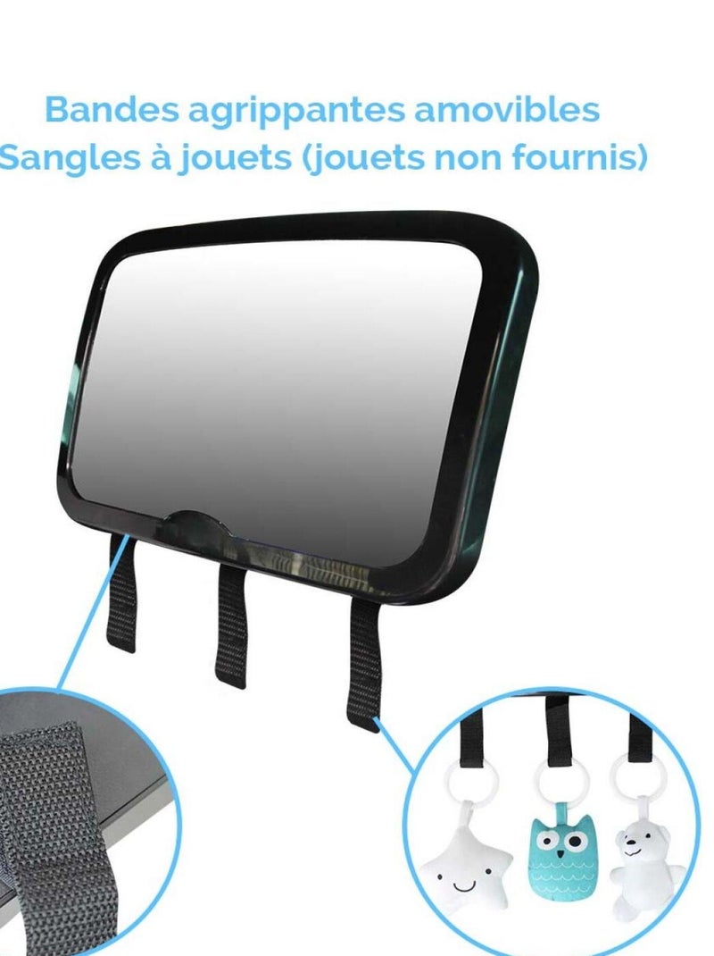 Miroir voiture pour bébé 2 en 1, sangles amovibles pour jouets ou accessoires - Monsieur Bébé Noir - Kiabi