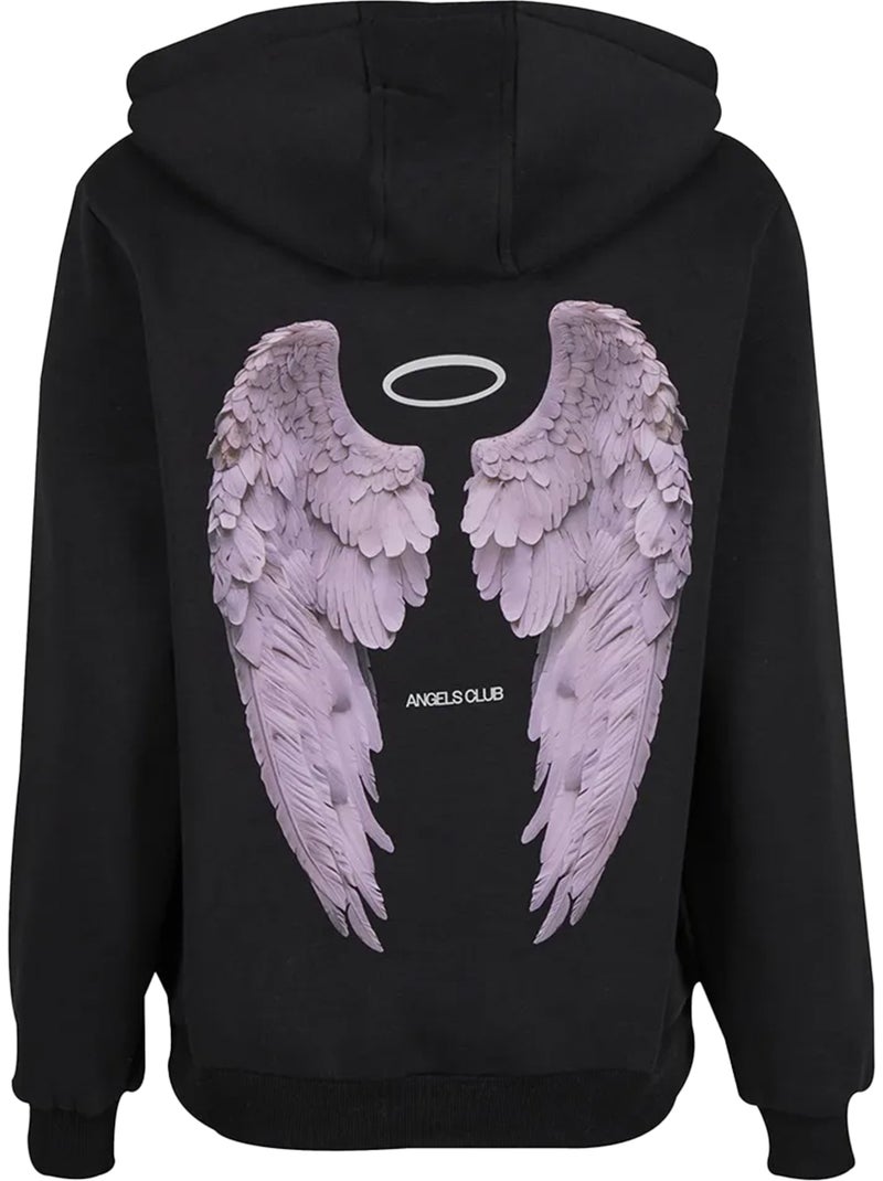 Miss Tee - Sweat à capuche motif/style imprimé au dos ANGELS CLUB Noir - Kiabi