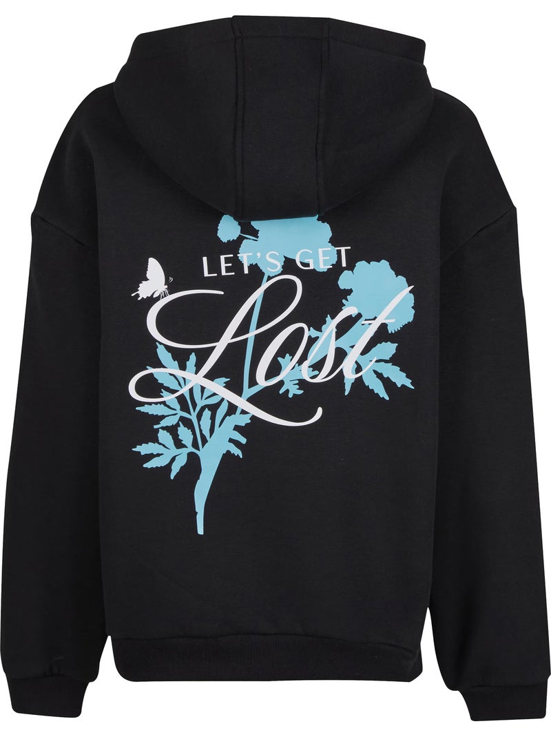 Miss Tee - Sweat à capuche motif/style imprimé au dos LOST FLOWERS Noir - Kiabi