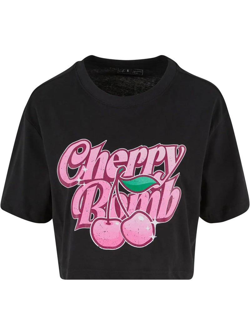 Miss Tee - T-shirt court CHERRY BOMB Noir - Kiabi