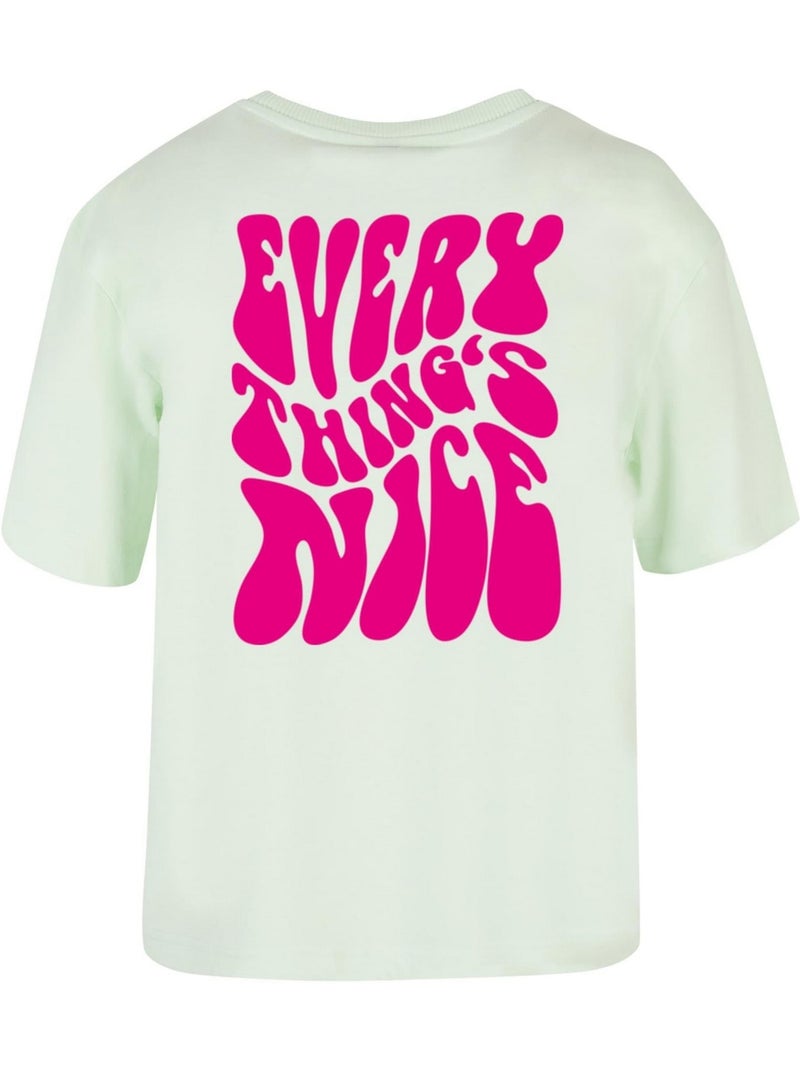 Miss Tee - T-shirt EVERYTHING IS NICE Blanc Vert clair Gris - Kiabi