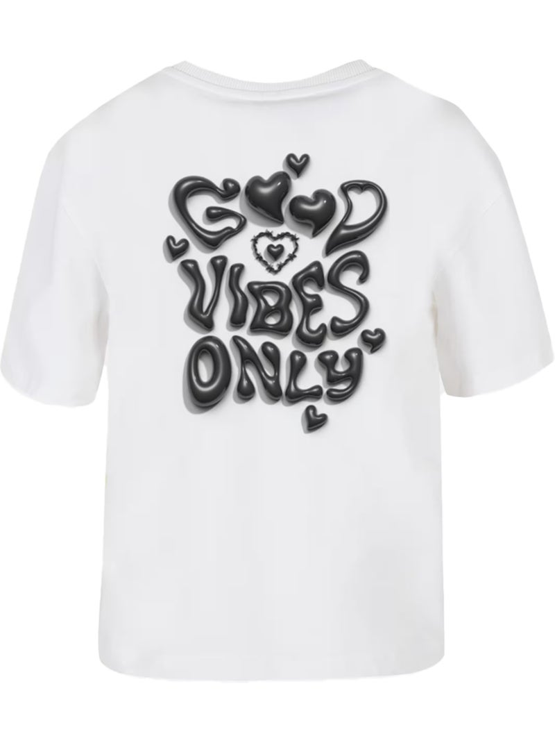 Miss Tee - T-shirt motif/style Cœur GOOD VIBES ONLY Blanc - Kiabi