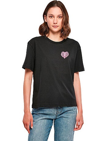 Miss Tee - T-shirt motif/style imprimé au dos HEART CAGE ROSE