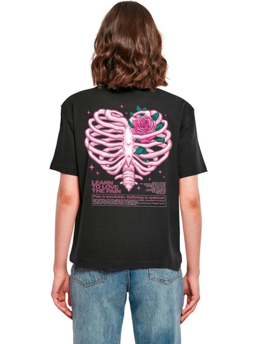 Miss Tee - T-shirt motif/style imprimé au dos HEART CAGE ROSE - Kiabi