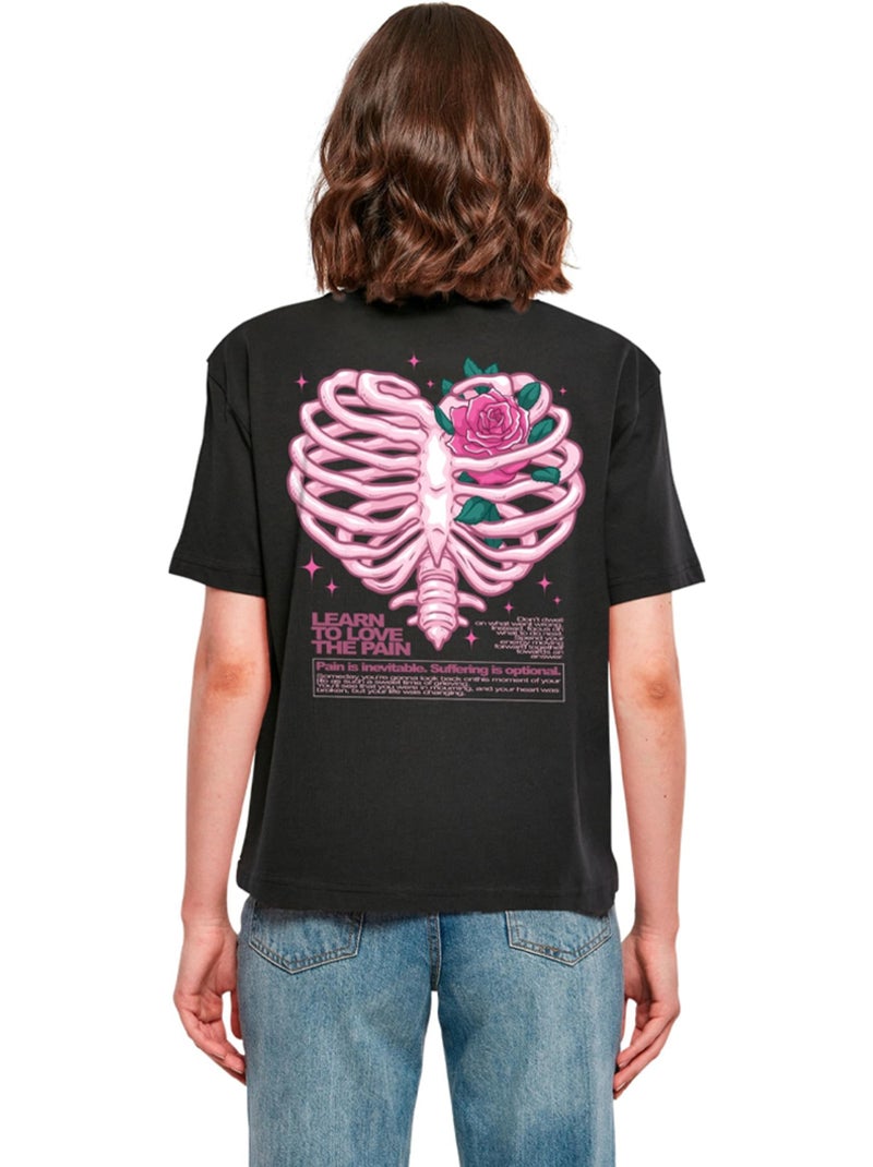 Miss Tee - T-shirt motif/style imprimé au dos HEART CAGE ROSE Noir - Kiabi