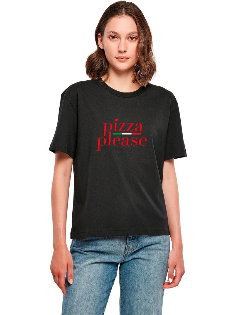 Miss Tee - T-shirt PIZZA PLEASE Noir - Kiabi