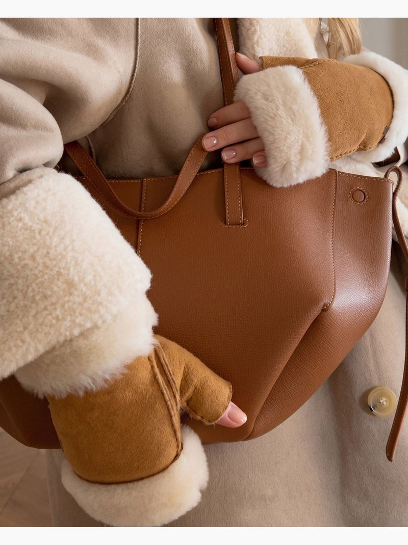 Mitaines chauds et doux, en cuir de mouton retourné, et intérieur femme Marron caramel - Kiabi