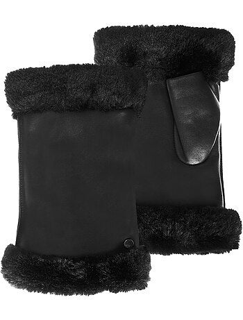 Mitaines cuir d'agneau pleine fleur - doublées imitation fourrure femme isotoner