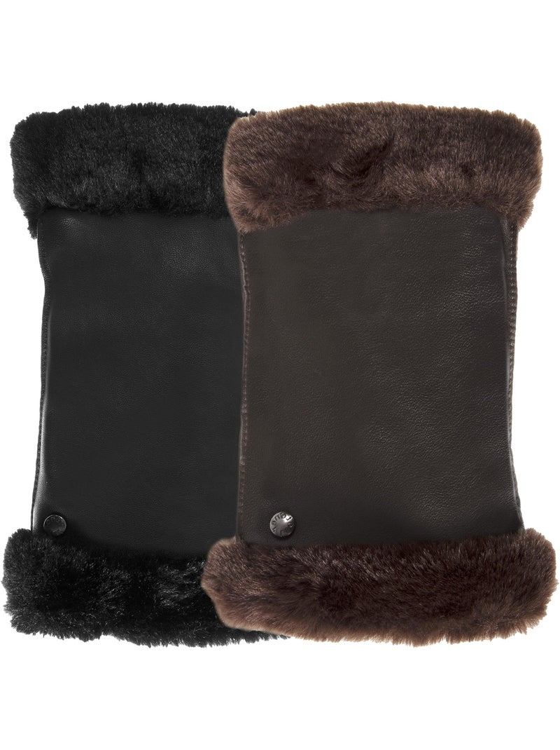 Mitaines cuir d'agneau pleine fleur - doublées imitation fourrure femme isotoner Noir - Kiabi