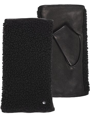 Mitaines cuir d'agneau pleine fleur doublé micro-fourrure femme isotoner