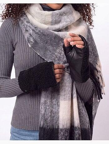 Mitaines cuir d'agneau pleine fleur doublé micro-fourrure femme