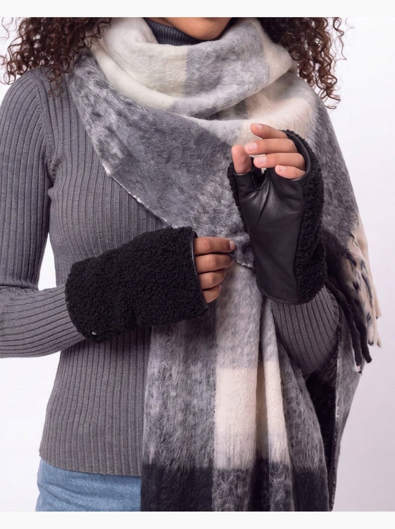 Mitaines cuir d'agneau pleine fleur doublé micro-fourrure femme Noir - Kiabi