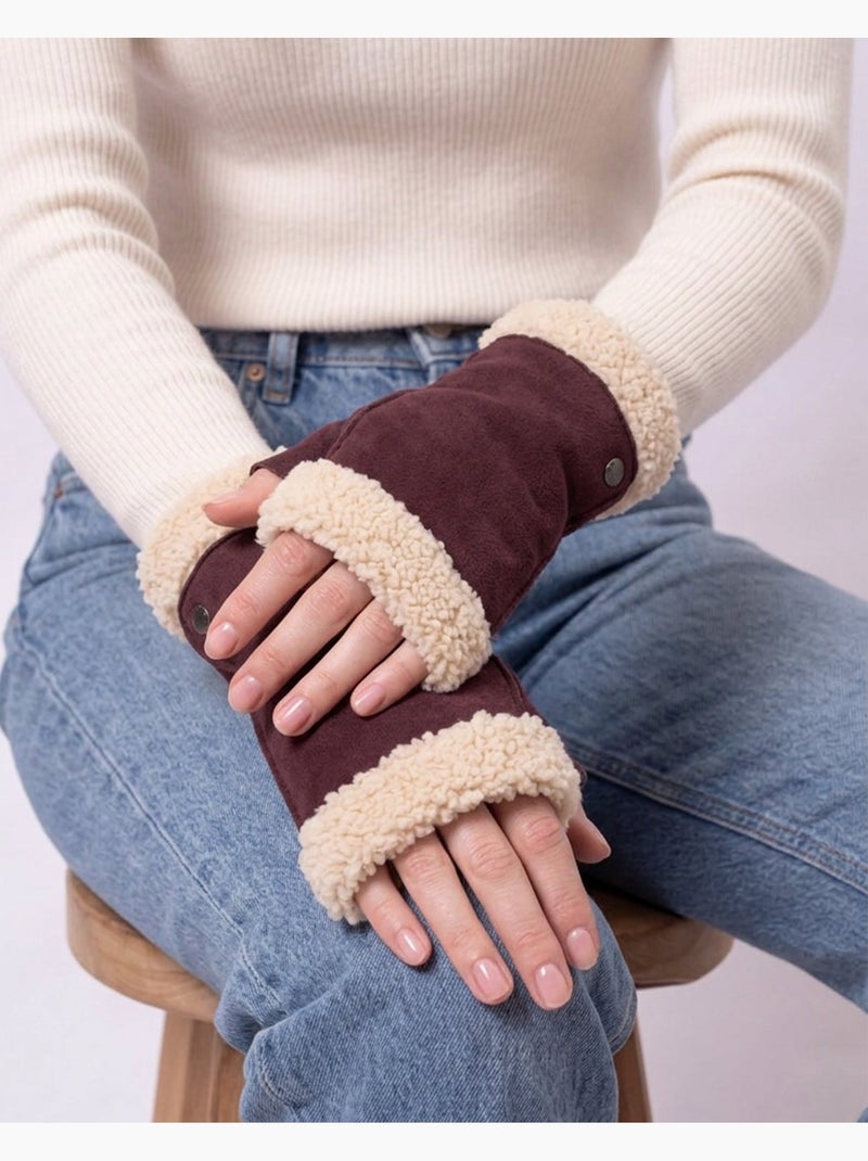 Mitaines en cuir de chèvre velours, doublés imitation fourrure femme Bordeaux - Kiabi