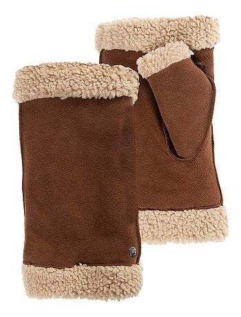 Mitaines en cuir de chèvre velours, doublés imitation fourrure femme