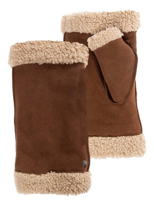 Mitaines en cuir de chèvre velours, doublés imitation fourrure femme Isotoner - Kiabi