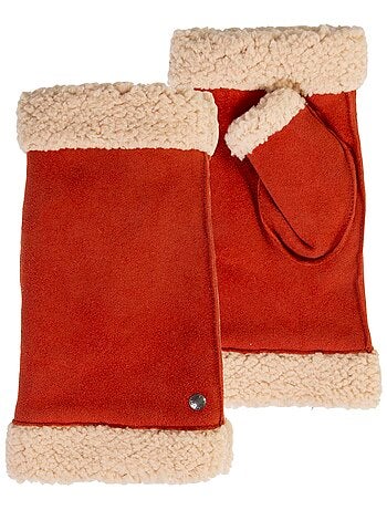 Mitaines en cuir de chèvre velours, doublés imitation fourrure femme isotoner