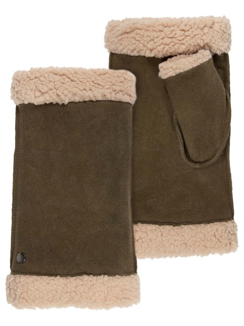 Mitaines en cuir de chèvre velours, doublés imitation fourrure femme Isotoner - Kiabi