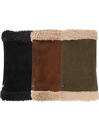 Mitaines en cuir de chèvre velours, doublés imitation fourrure femme