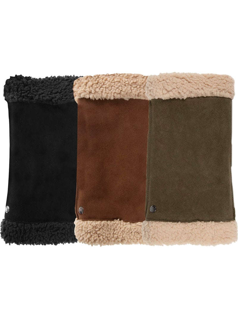 Mitaines en cuir de chèvre velours, doublés imitation fourrure femme Noir - Kiabi