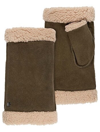 Mitaines en cuir de chèvre velours, doublés imitation fourrure femme