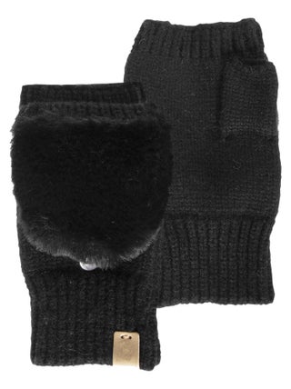 Mitaines femme maille et imitation fourrure noir Isotoner