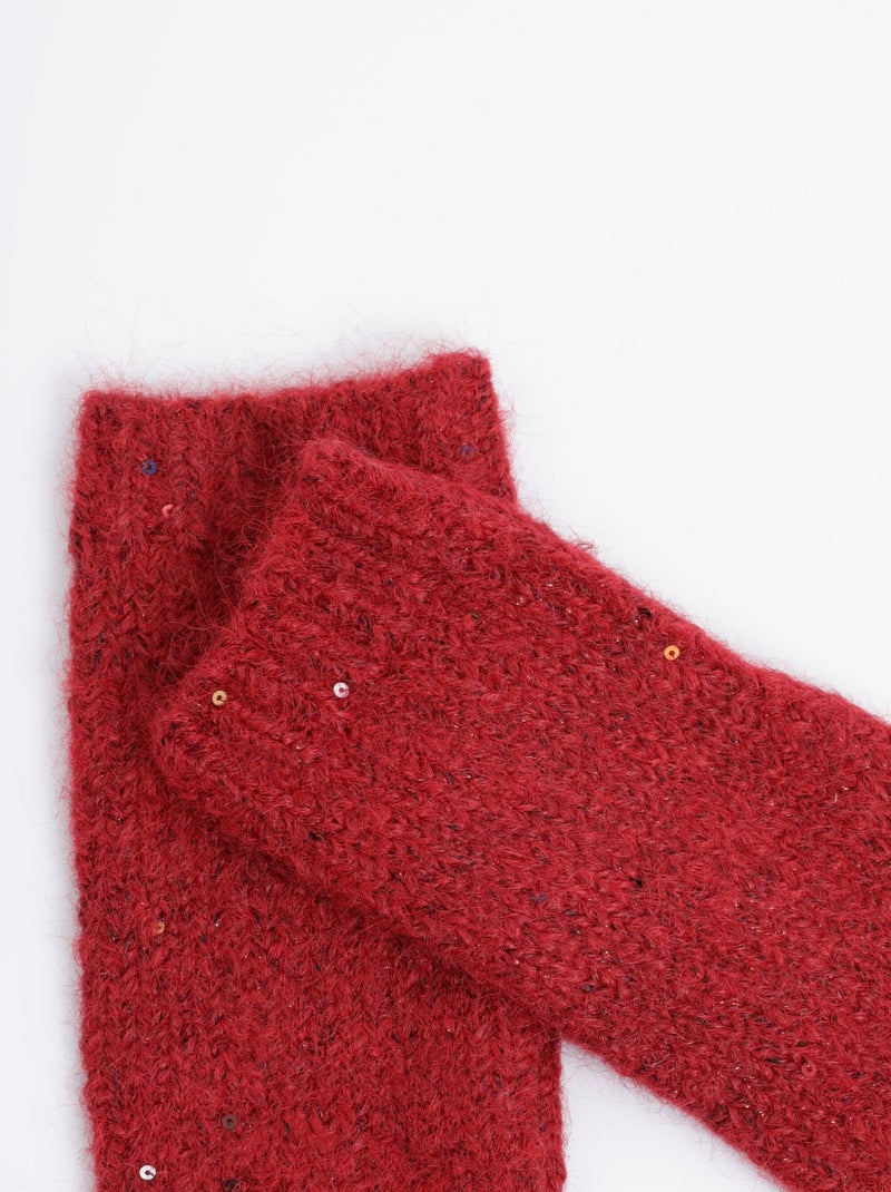 Mitaines maille brillante avec sequins Bordeaux - Kiabi