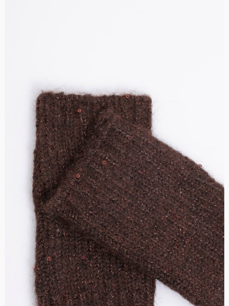 Mitaines maille brillante avec sequins Marron - Kiabi