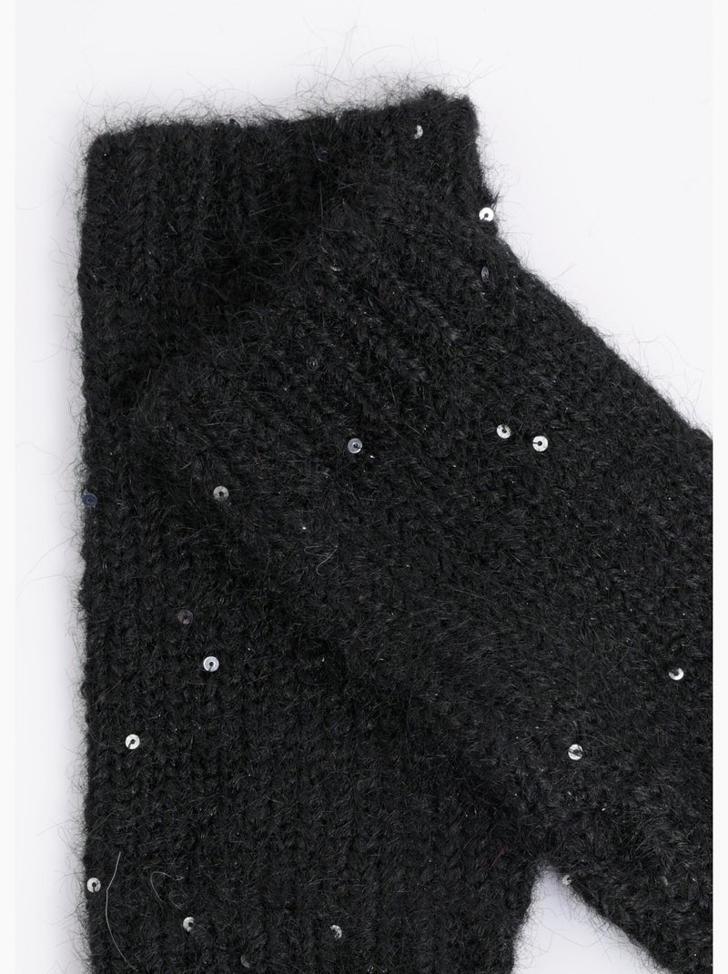 Mitaines maille brillante avec sequins Noir - Kiabi
