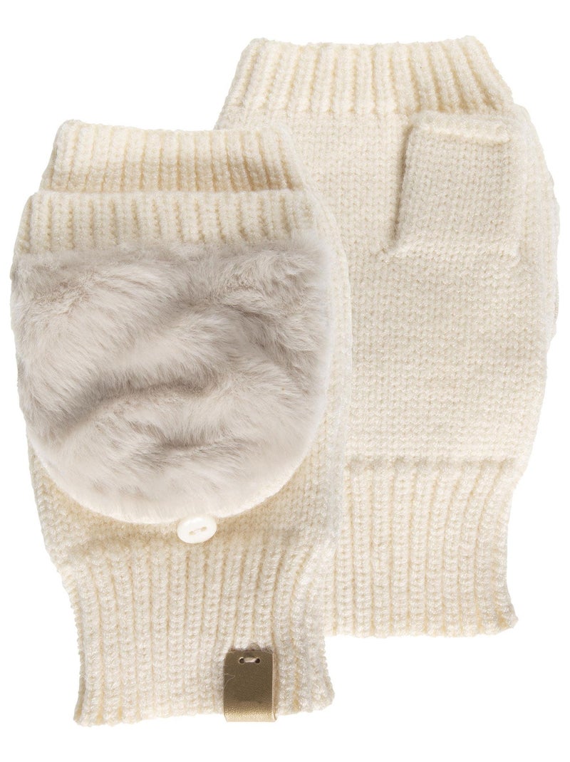 Mitaines moufles femme maille et imitation fourrure crème Isotoner Beige clair - Kiabi