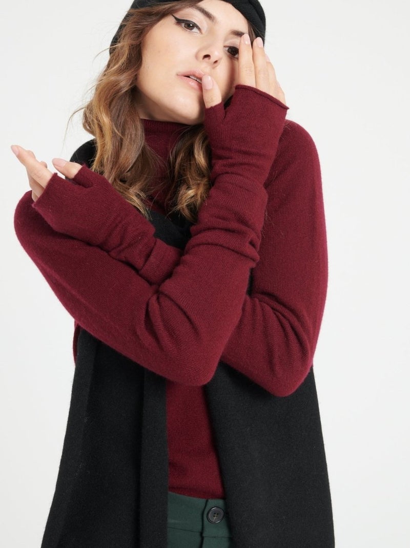 Mitaines unisex 100% cachemire - UNI 3 Bordeaux - Kiabi