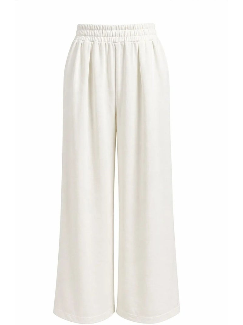 Mixray ensemble coordonné en maille taille haute à jambe large avec encolure bateau Blanc - Kiabi