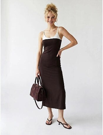 Mixray robe midi moulante sans manches avec fente