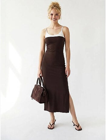 Mixray robe midi moulante sans manches avec fente