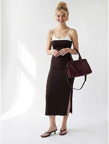 Mixray robe midi moulante sans manches avec fente