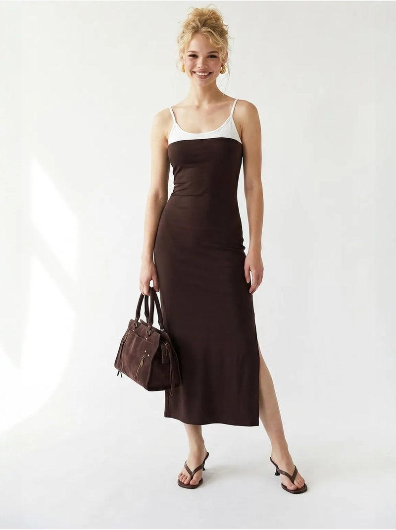 Mixray robe midi moulante sans manches avec fente Marron chocolat - Kiabi