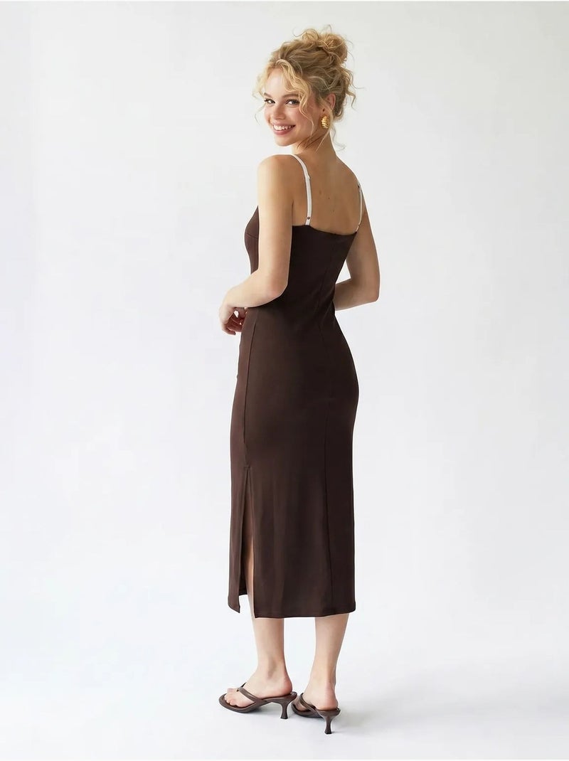 Mixray robe midi moulante sans manches avec fente Marron chocolat - Kiabi