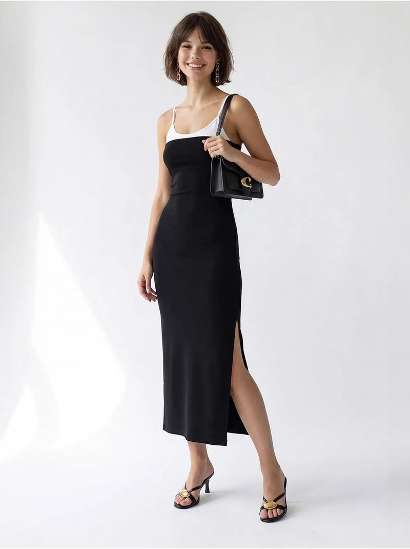 Mixray robe midi moulante sans manches avec fente Noir - Kiabi