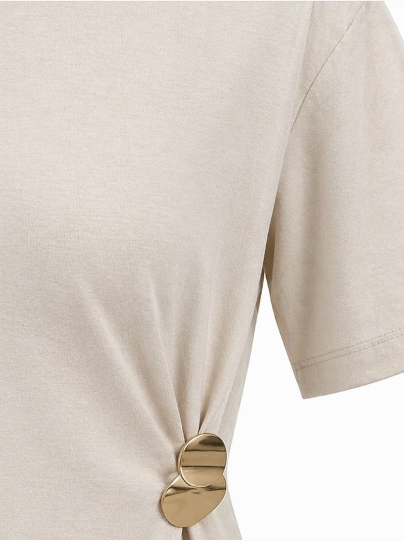 Mixray robe mini t-shirt à col rond avec accessoire en pierre Beige argile - Kiabi