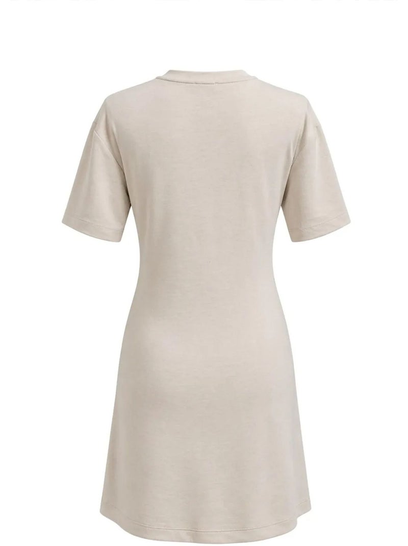 Mixray robe mini t-shirt à col rond avec accessoire en pierre Beige argile - Kiabi