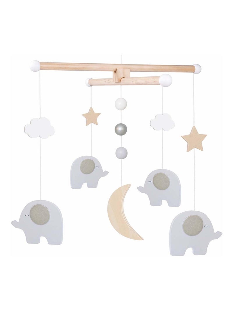 Mobile en bois lit bébé,  Éléphant, lune et étoiles JaBaDaBaDo Gris Beige Bleu - Kiabi