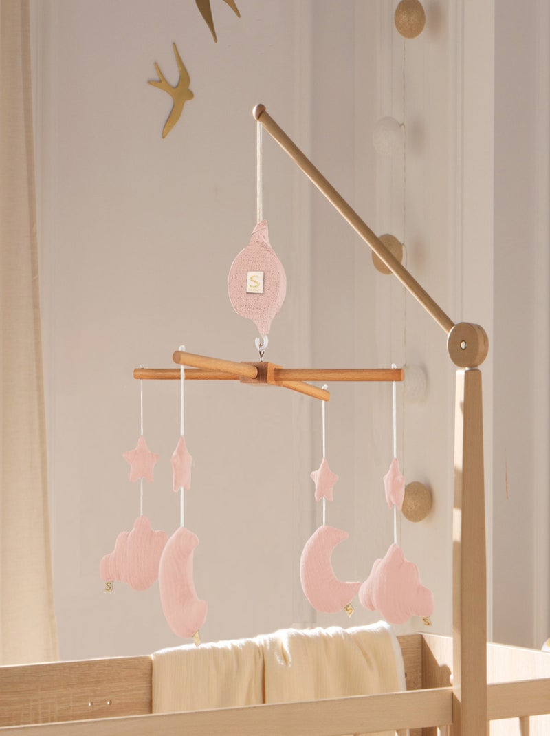 Mobile musical bébé en bois avec 4 jouets - SAUTHON Rose - Kiabi