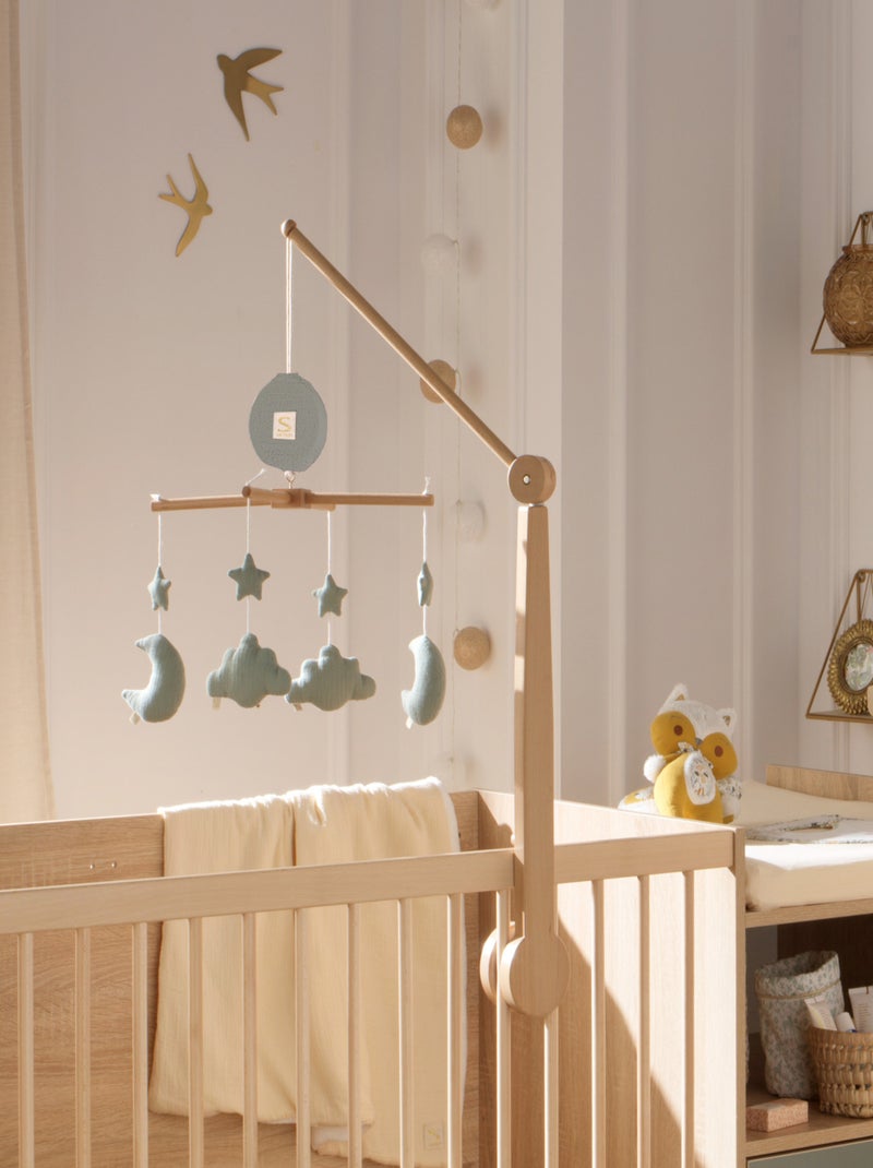 Mobile musical bébé en bois avec 4 jouets - SAUTHON Vert - Kiabi