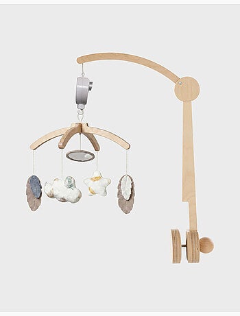 Mobile musical, bras en bois - plumes de lune noukie's