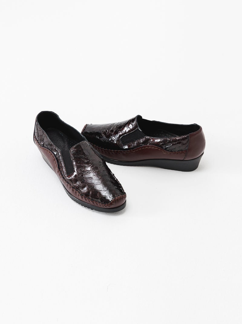 Mocassin cuir bi-matière - Afibel Bordeaux - Kiabi
