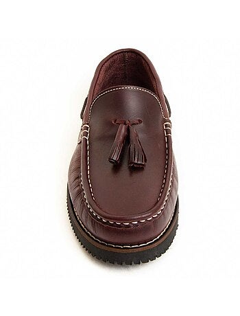 MOCASSIN CUIR NATUREL BORDEAUX