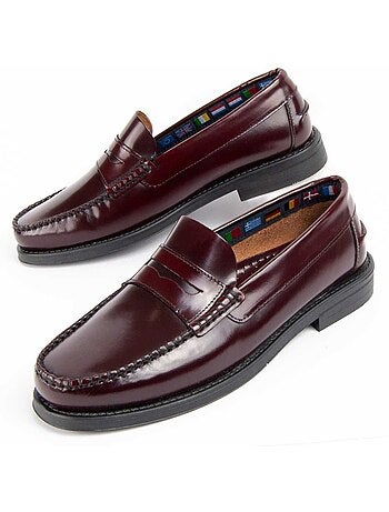 MOCASSIN CUIR NATUREL BORDEAUX