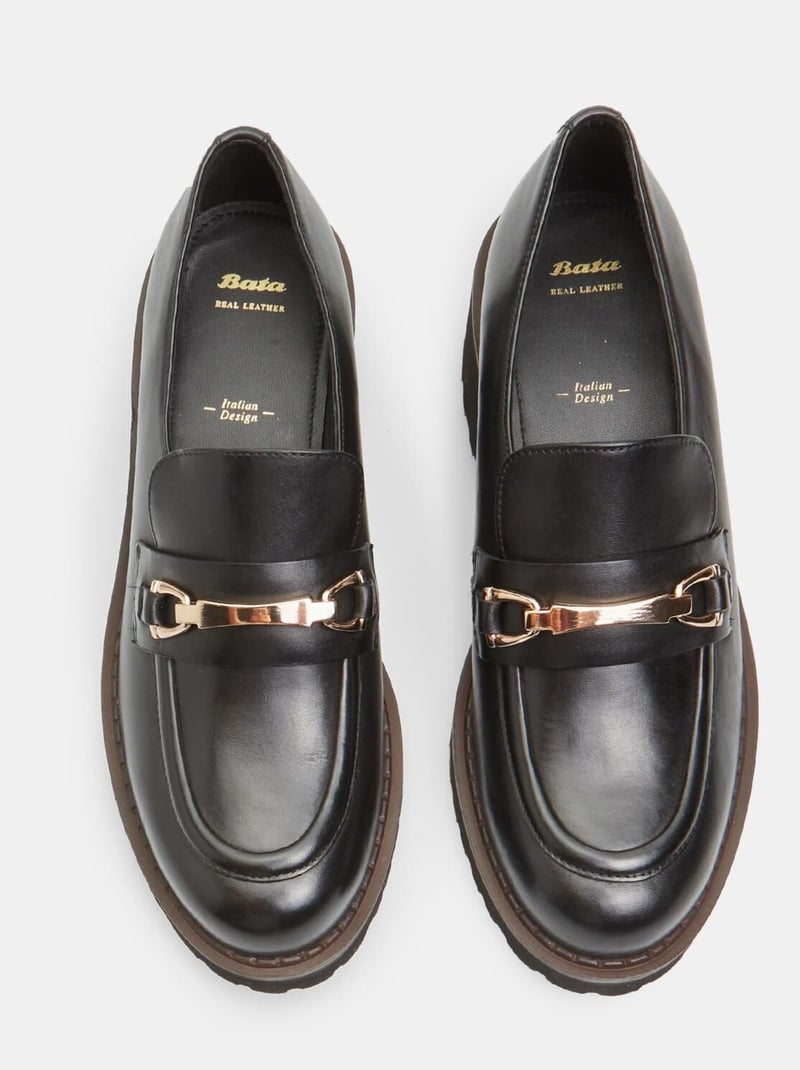 Mocassin en cuir avec talon BATA Noir - Kiabi