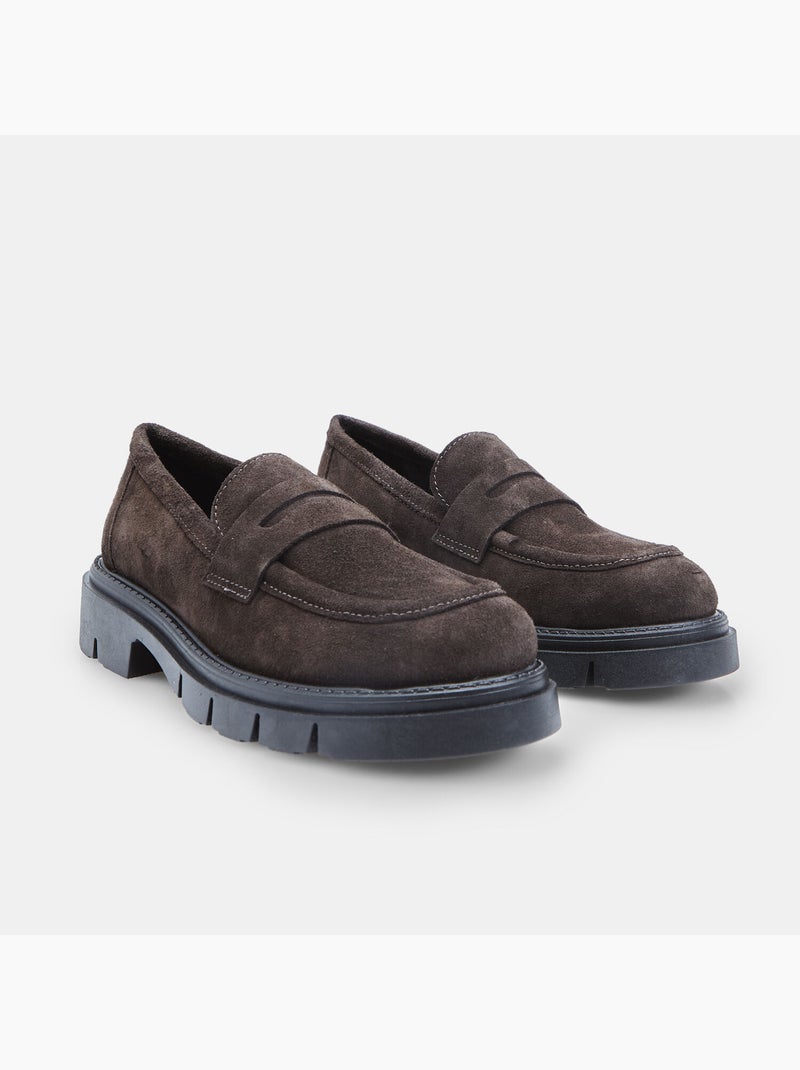 Mocassin en nubuck avec semelle track Marron - Kiabi